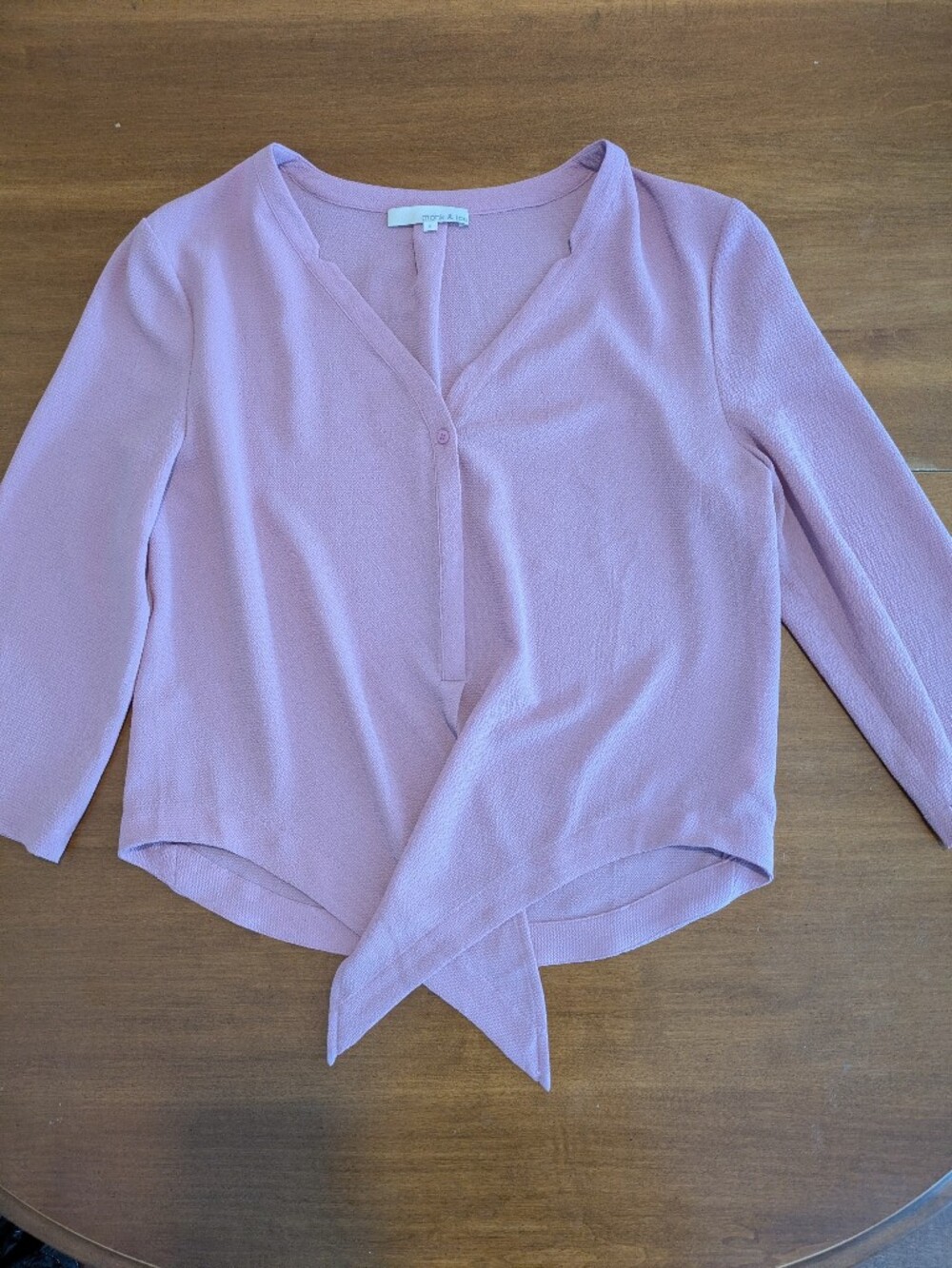 Monk & Lou Light Pink V-Neck Tie-Hem Women's Top Size Small